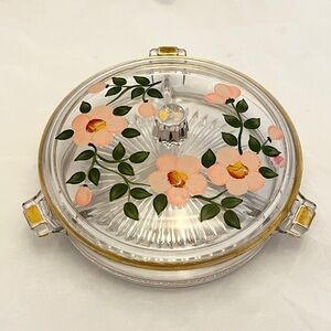 Duncan Miller Glass Hand Painted Lidded Vanity Dish, Pre-1950 Vintage EUC